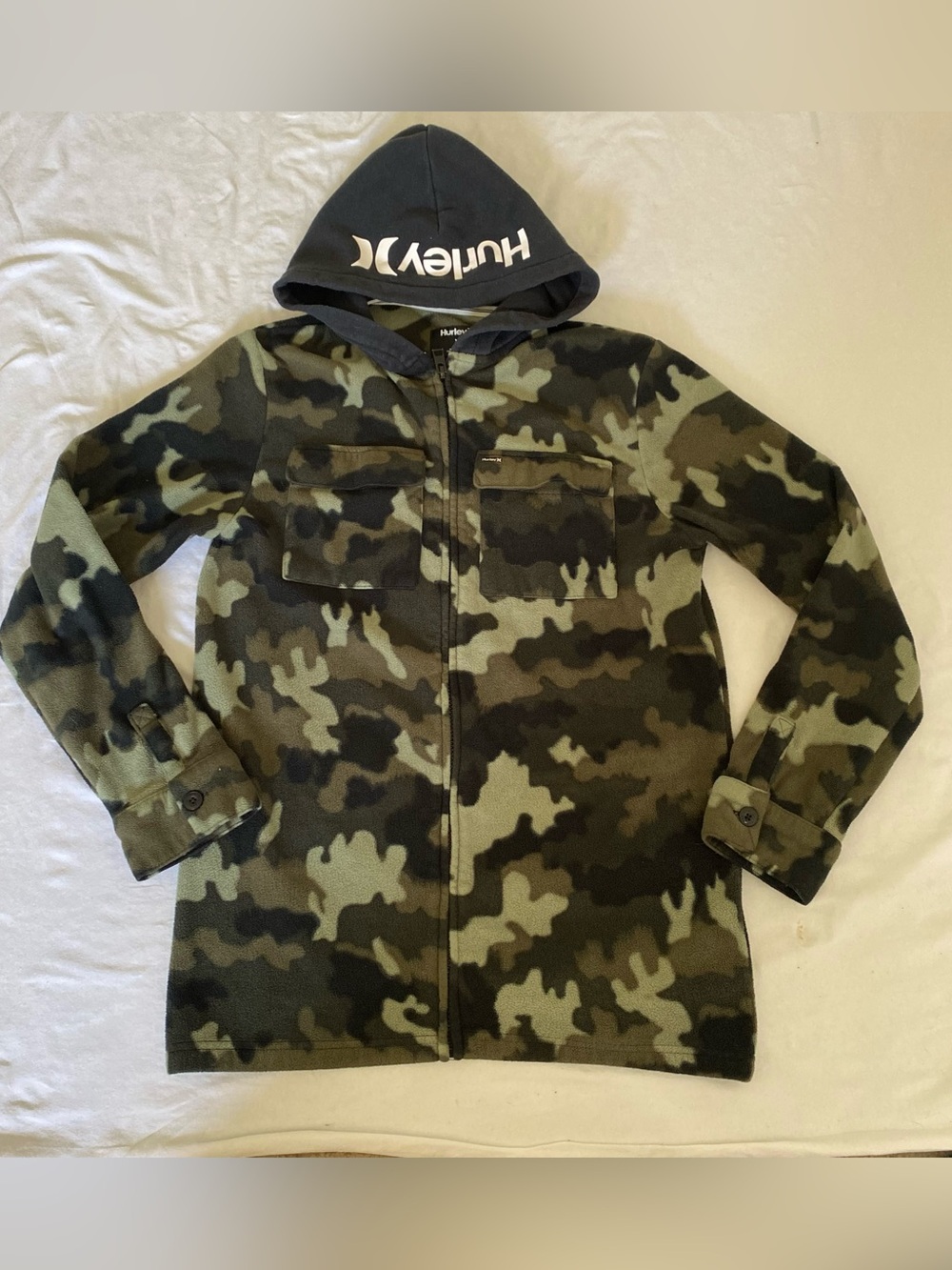 Hurley Boys Hooded Camo Zip Jacket - Green Camo